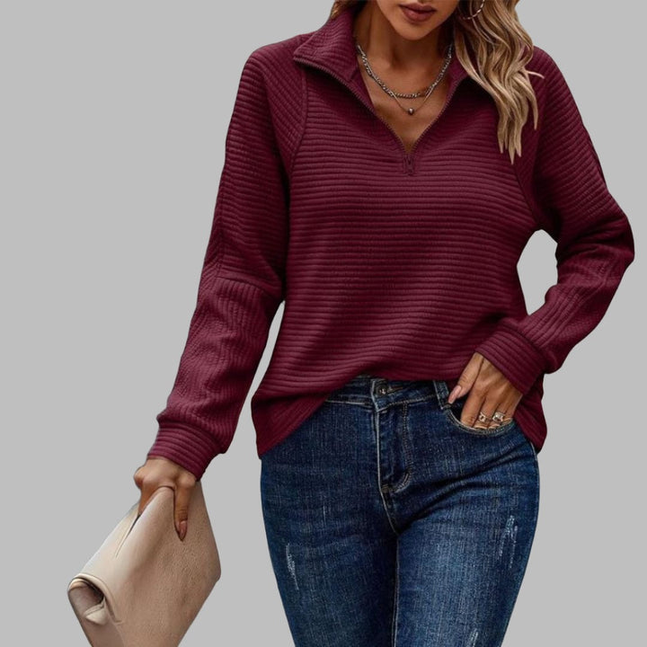 Ella | Elegant V-Neck Sweater With Zipper Neckline