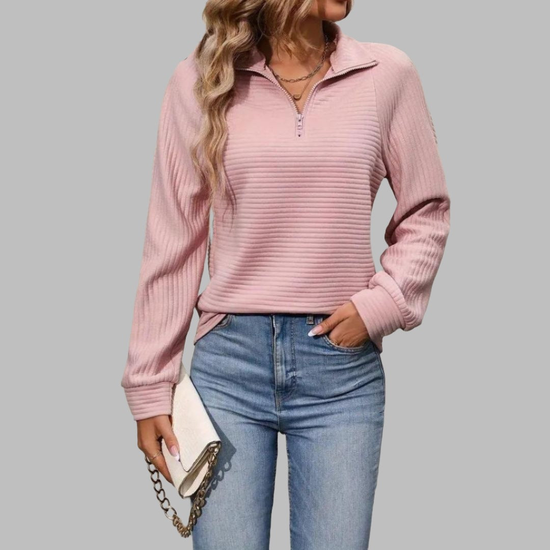 Ella | Elegant V-Neck Sweater With Zipper Neckline