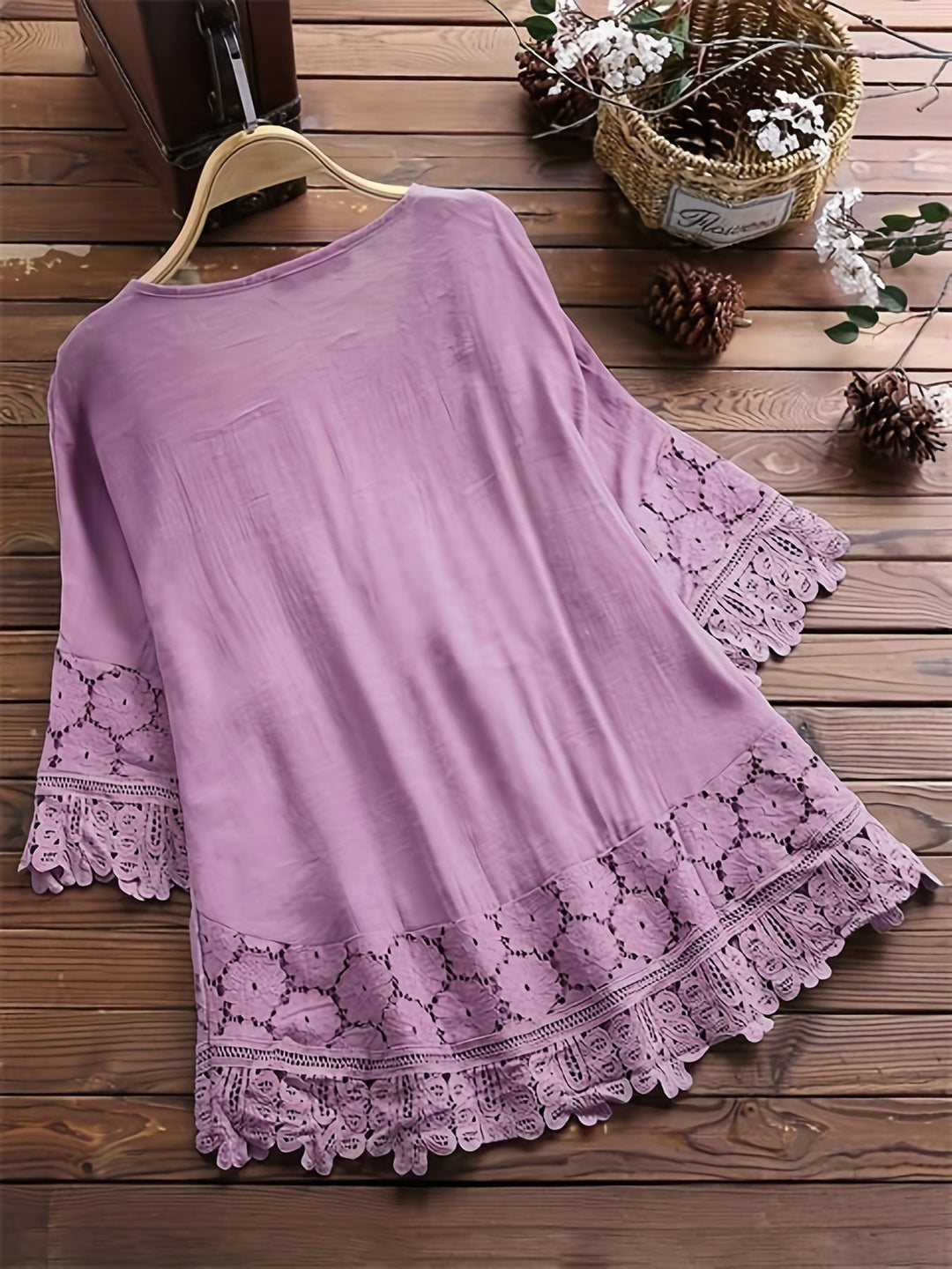 Hermione™ - Elegant Lace Patchwork V-Neck Blouse