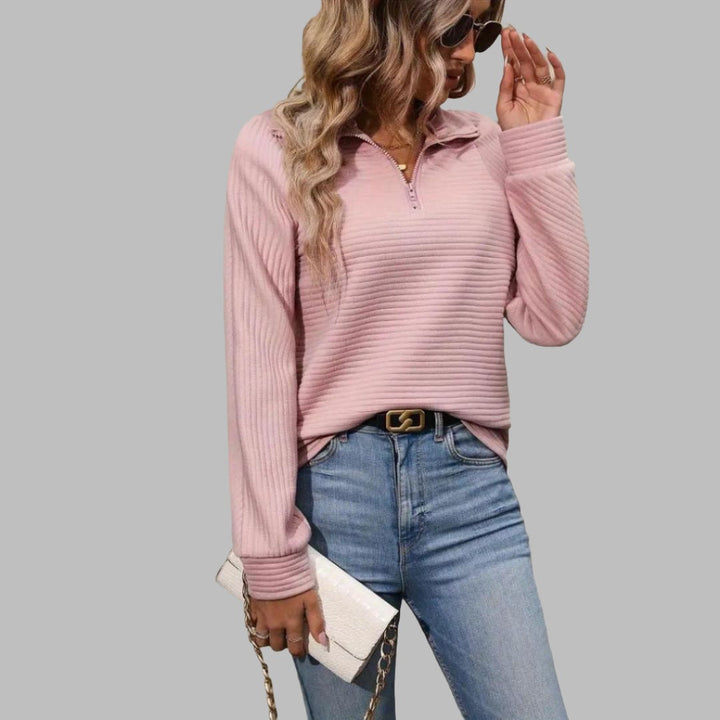 Ella | Elegant V-Neck Sweater With Zipper Neckline