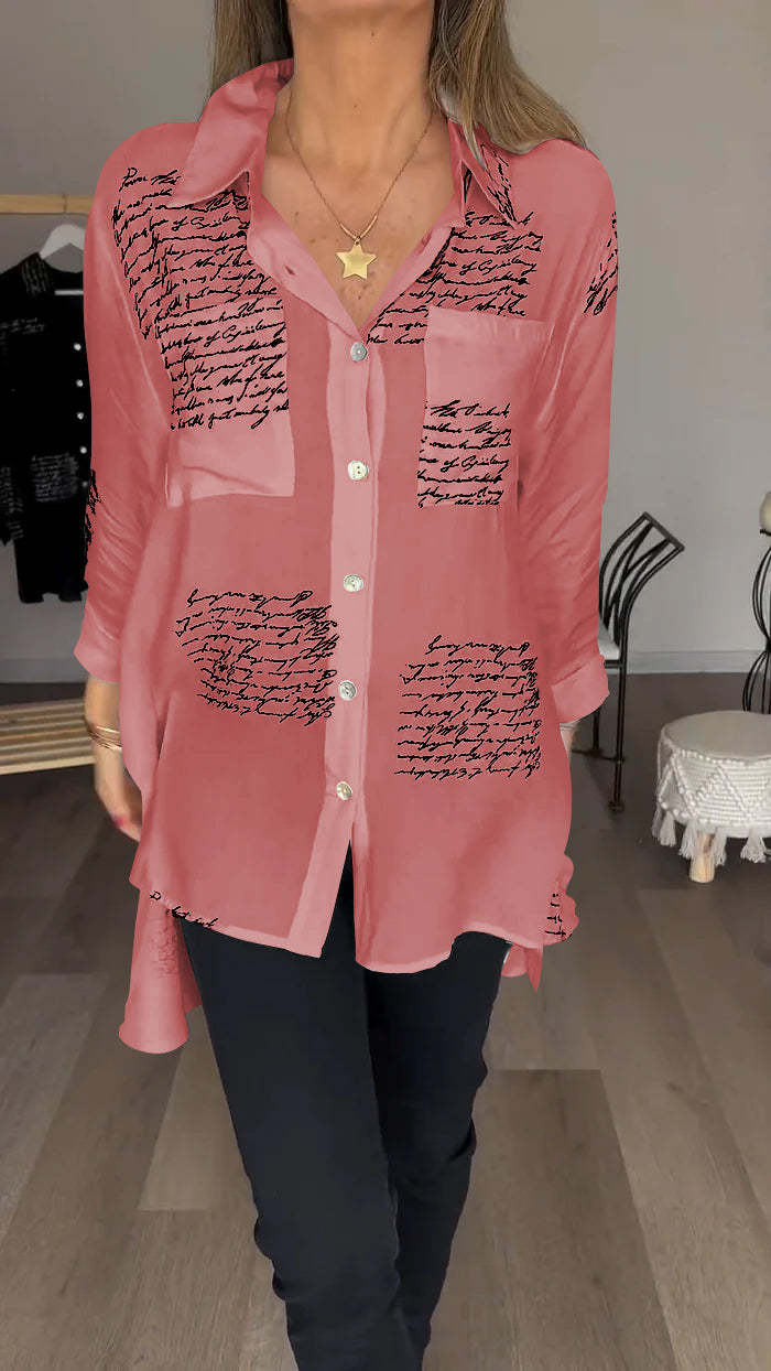 Gisele | Letter Print Fashion Lapel Shirt