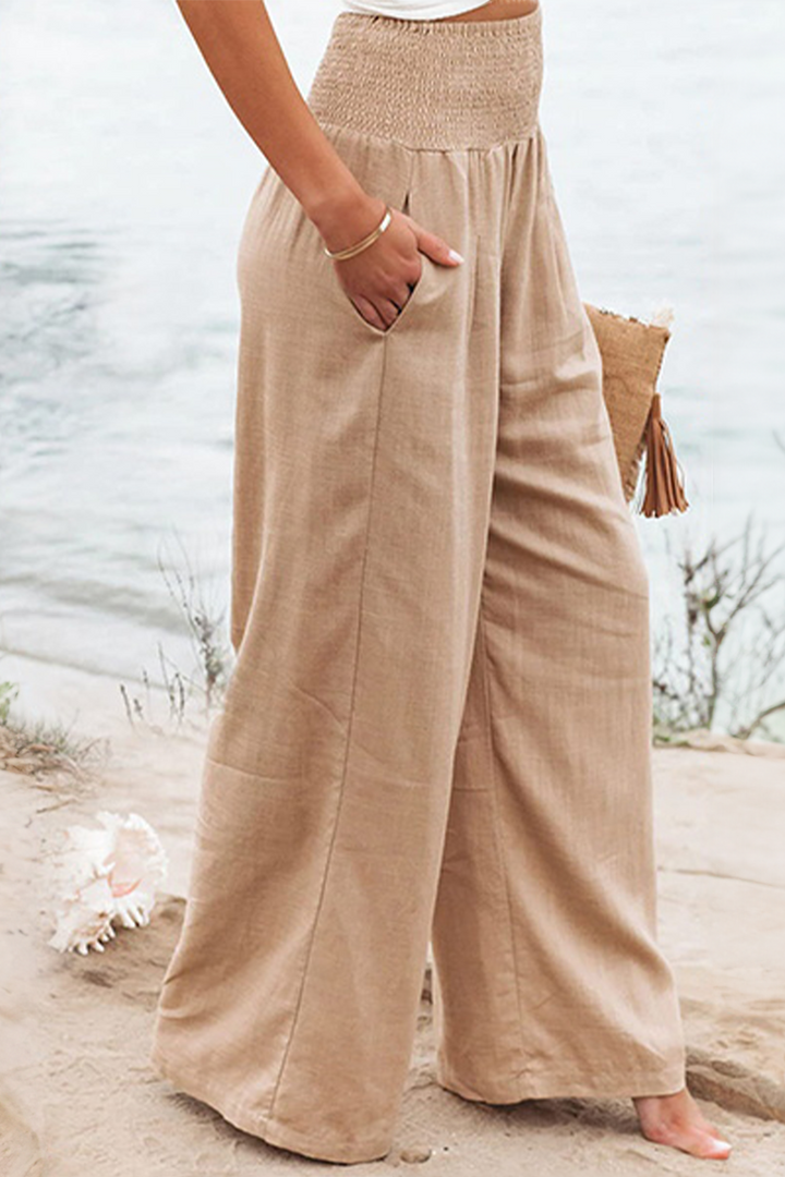 Linnea High-Waist Cotton Linen Palazzo Trousers