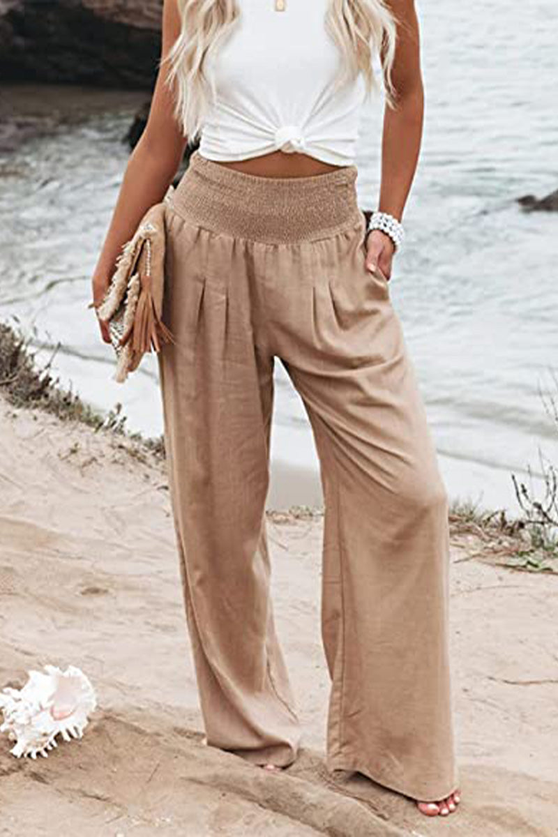 Linnea High-Waist Cotton Linen Palazzo Trousers