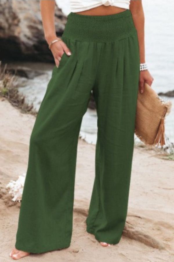 Linnea High-Waist Cotton Linen Palazzo Trousers