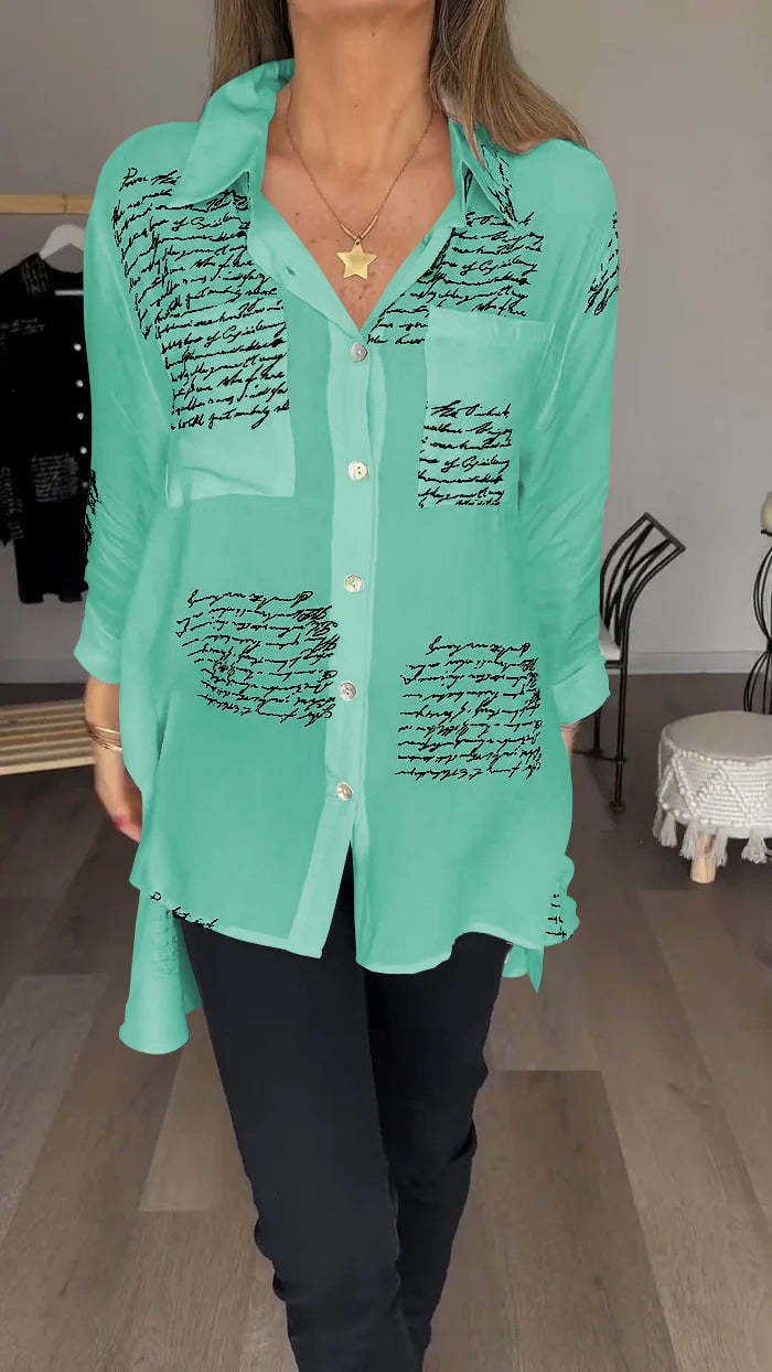 Gisele | Letter Print Fashion Lapel Shirt