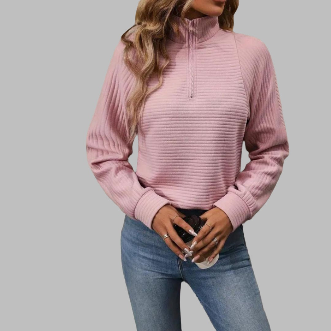 Ella | Elegant V-Neck Sweater With Zipper Neckline