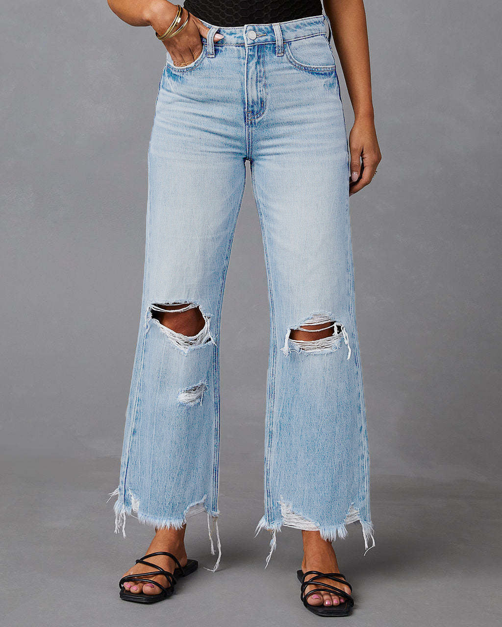 Lorenza | Wide Leg Distressed Jeans