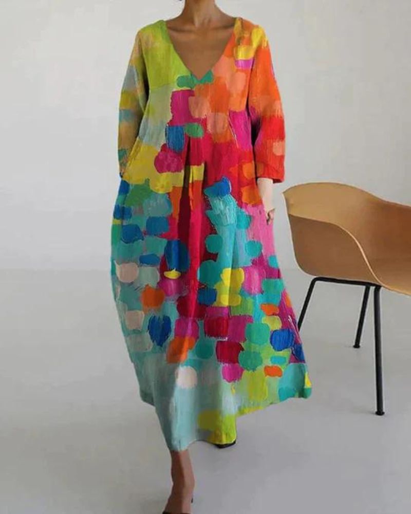 LANA - COLORFUL PRINTED DRESS WITH V-NECKLINE