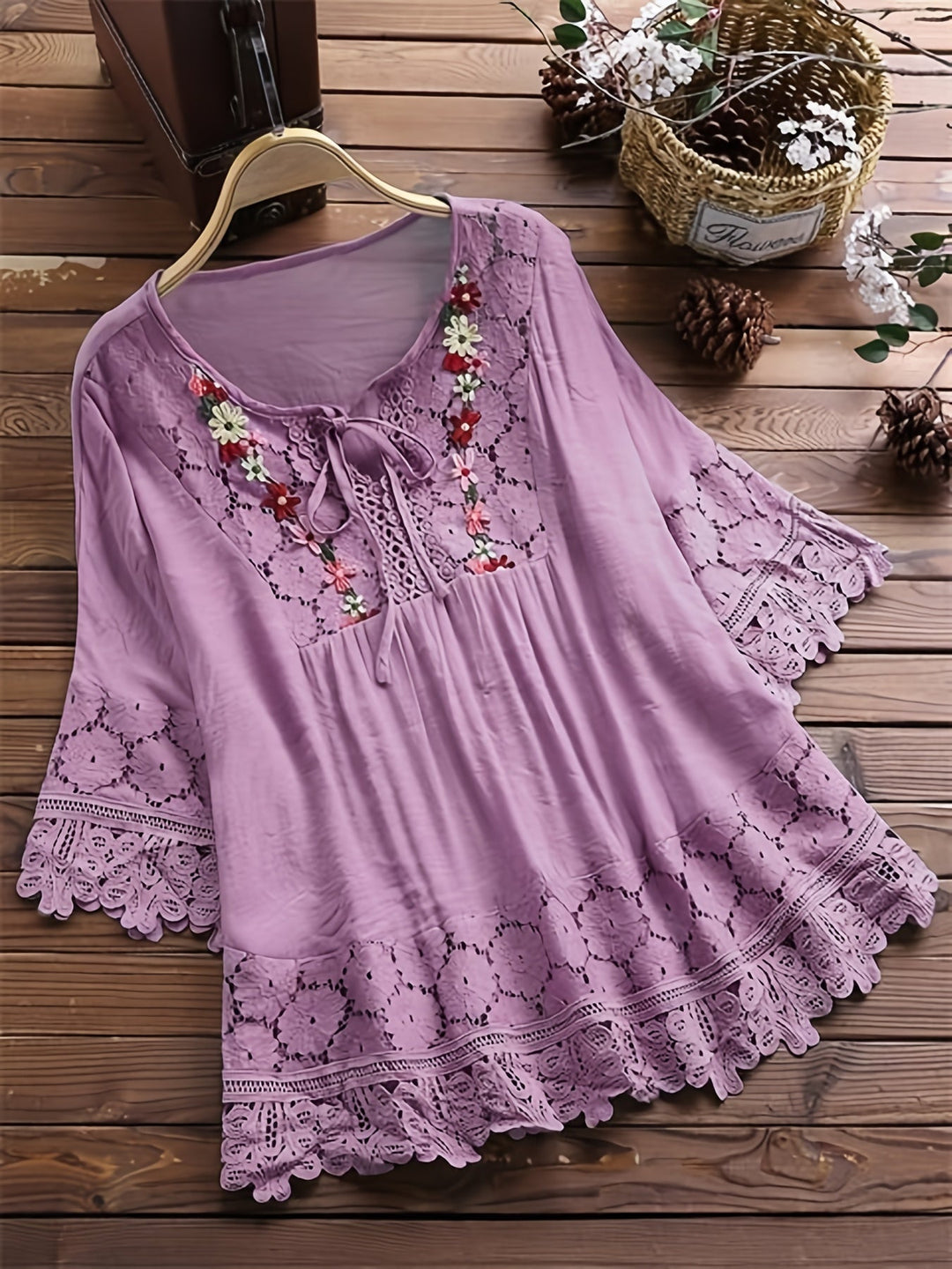 Hermione™ - Elegant Lace Patchwork V-Neck Blouse