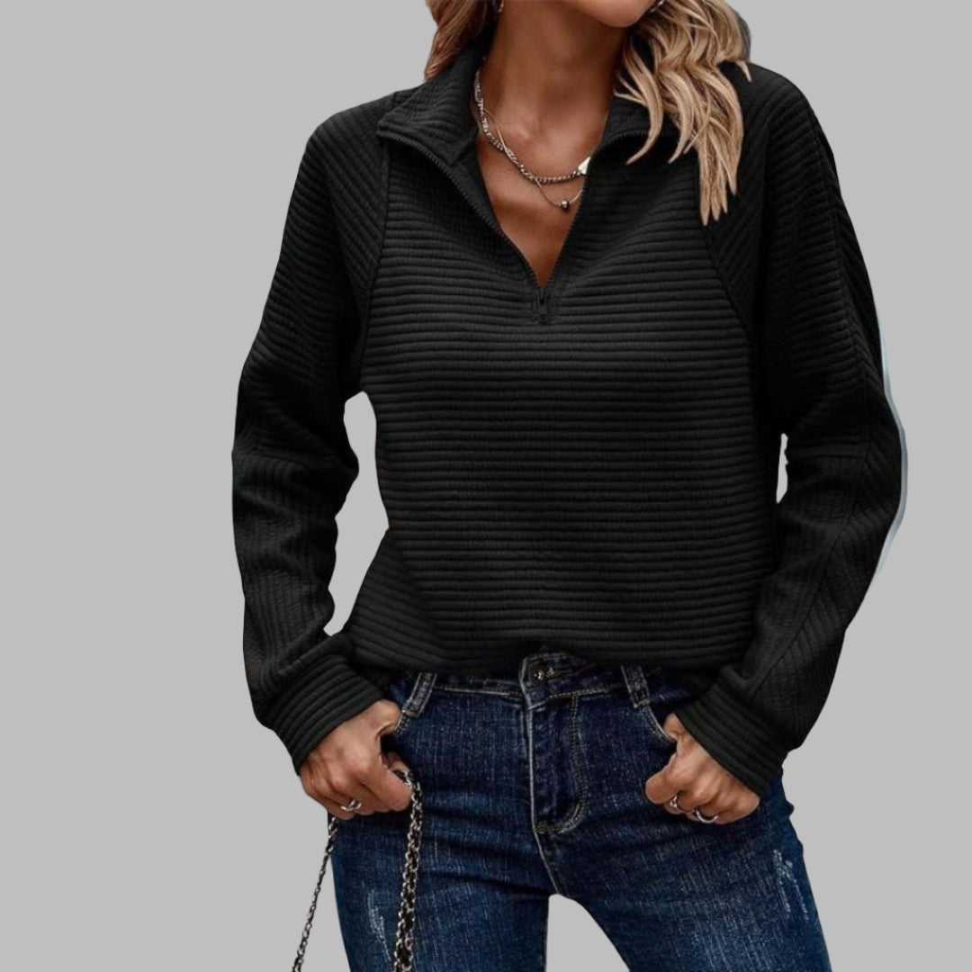 Ella | Elegant V-Neck Sweater With Zipper Neckline