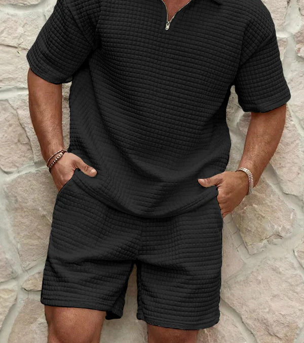 Theron Men's Short Sleeve Set with Zipper