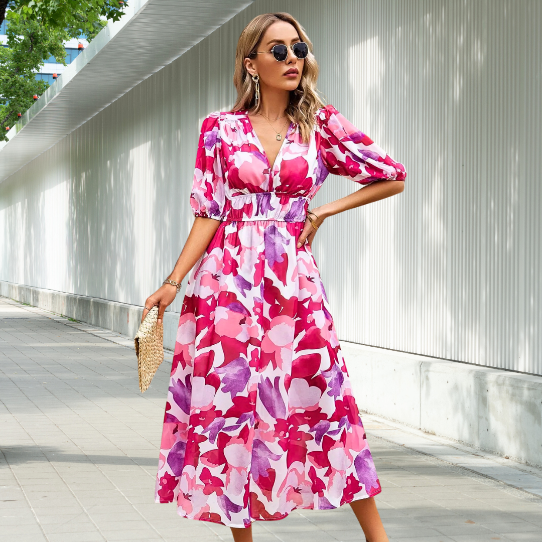 Gabriella | Timeless Midi Dress With Puff Sleeves