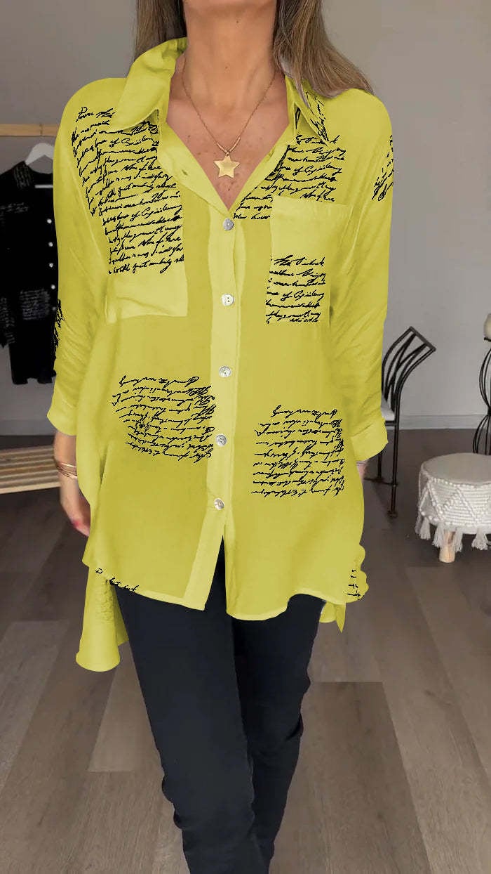 Gisele | Letter Print Fashion Lapel Shirt