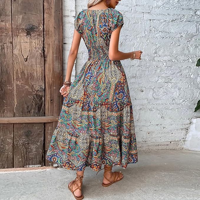 Aurelia - Paisley Style V-Neck Dress for Women