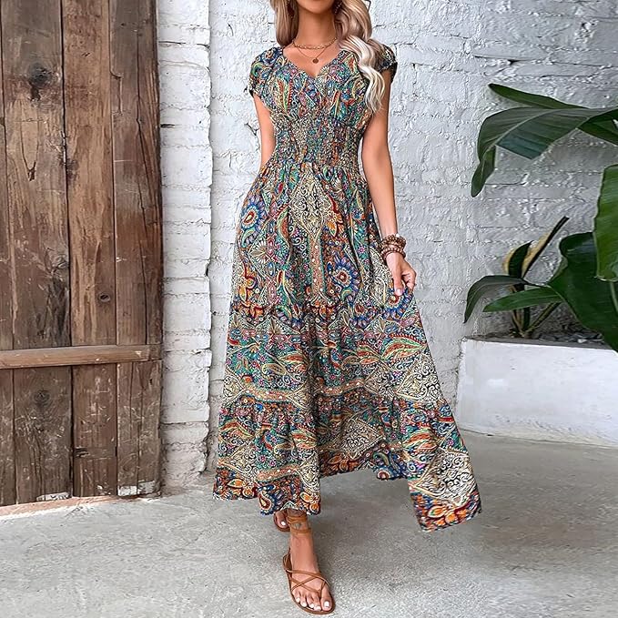 Aurelia - Paisley Style V-Neck Dress for Women