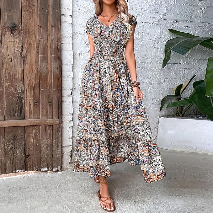 Aurelia - Paisley Style V-Neck Dress for Women