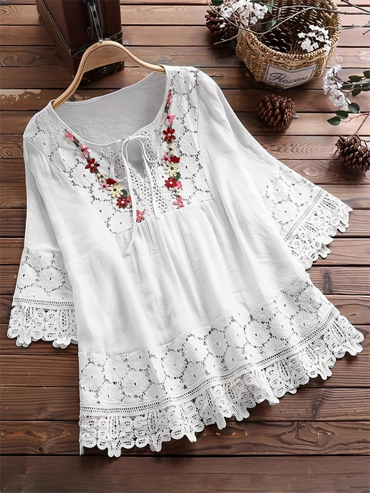 Hermione™ - Elegant Lace Patchwork V-Neck Blouse