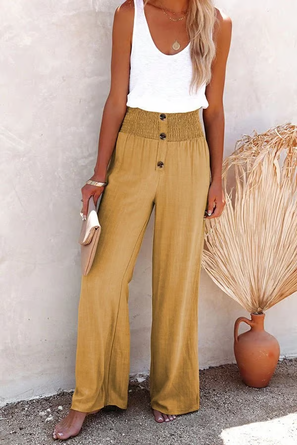 Ella™ Pants | High Rise Linen Blend Mocked Pants