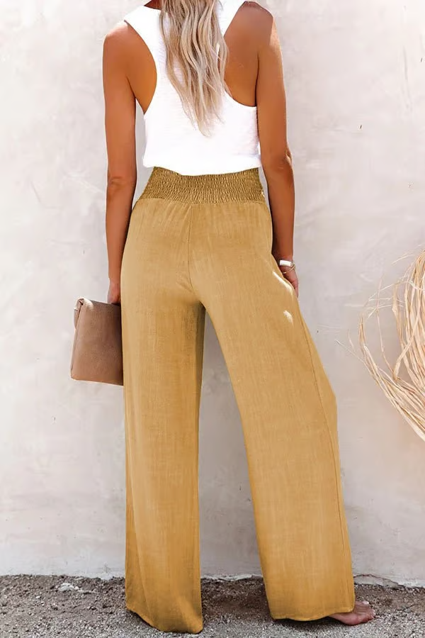 Ella™ Pants | High Rise Linen Blend Mocked Pants