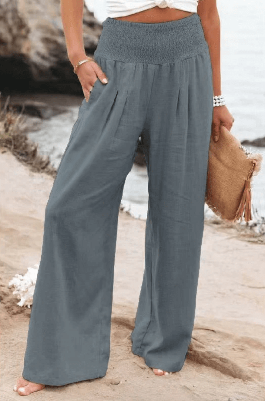 Linnea High-Waist Cotton Linen Palazzo Trousers