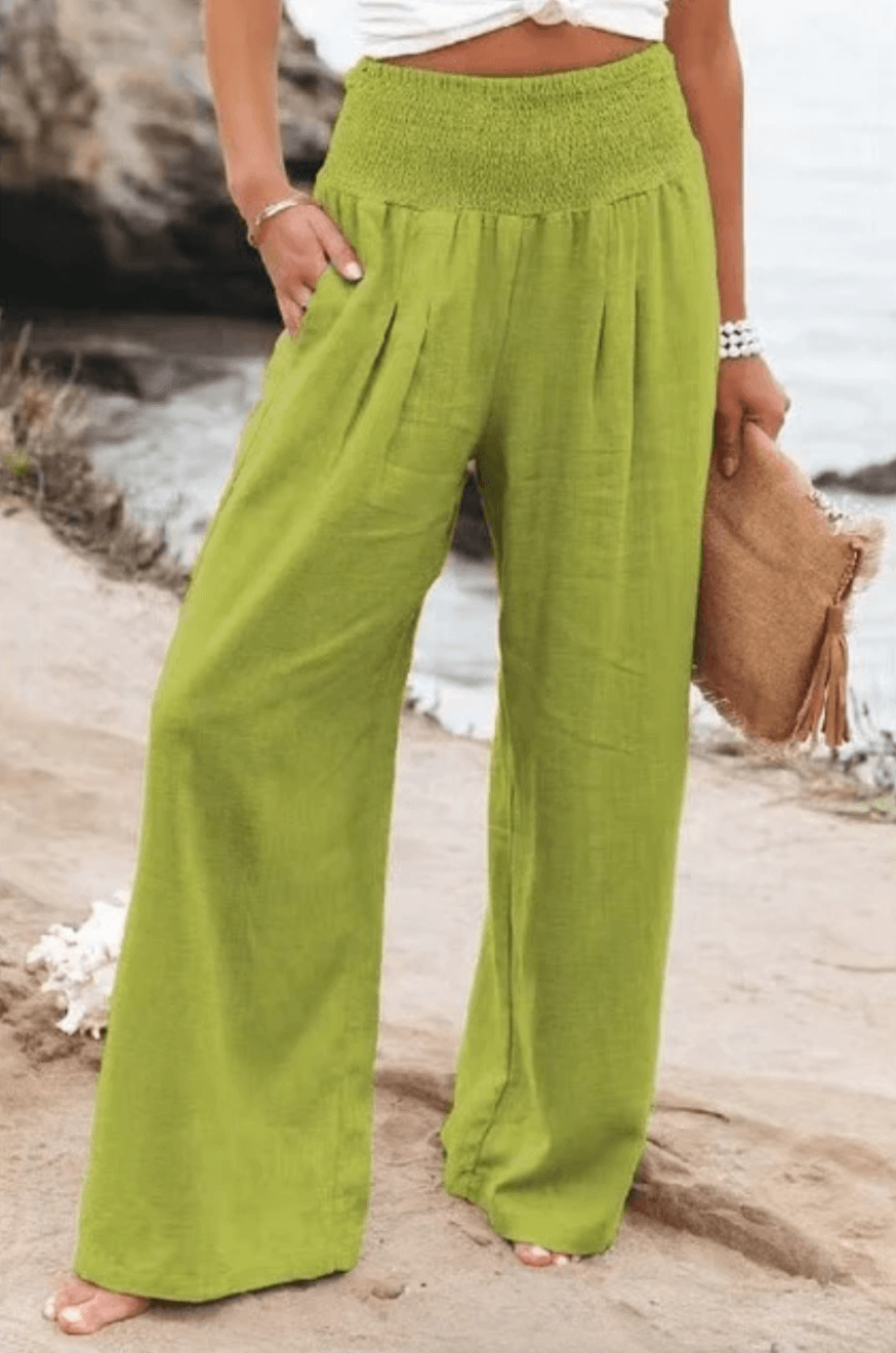 Linnea High-Waist Cotton Linen Palazzo Trousers