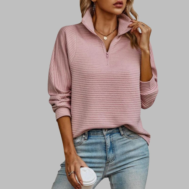 Ella | Elegant V-Neck Sweater With Zipper Neckline