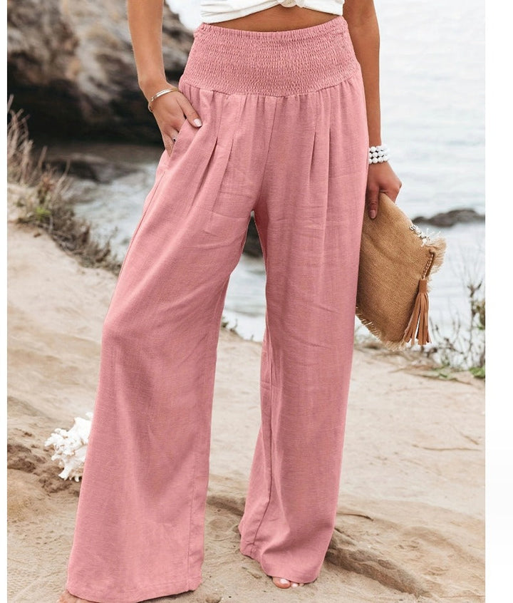 Linnea High-Waist Cotton Linen Palazzo Trousers