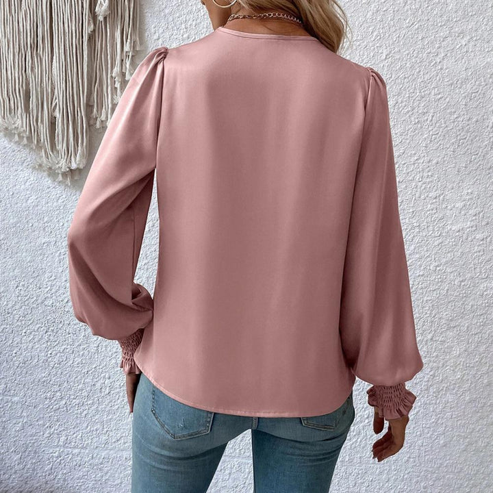 Citrine V-Neck Elegant Plain Blouse with Balloon Sleeves