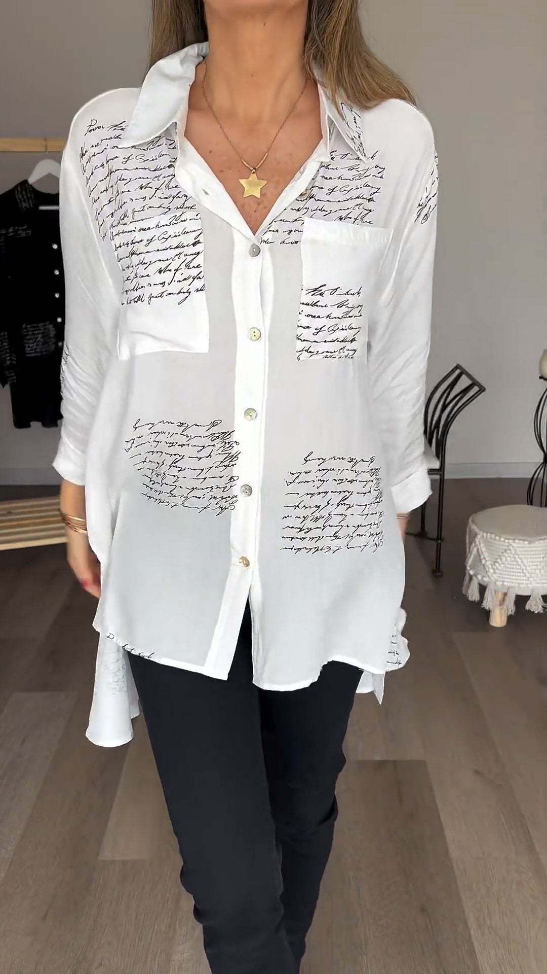 Gisele | Letter Print Fashion Lapel Shirt