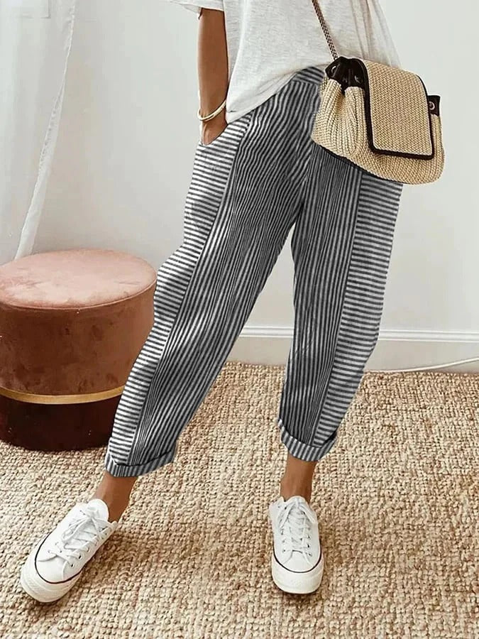 Fiona - Striped Cotton Pants