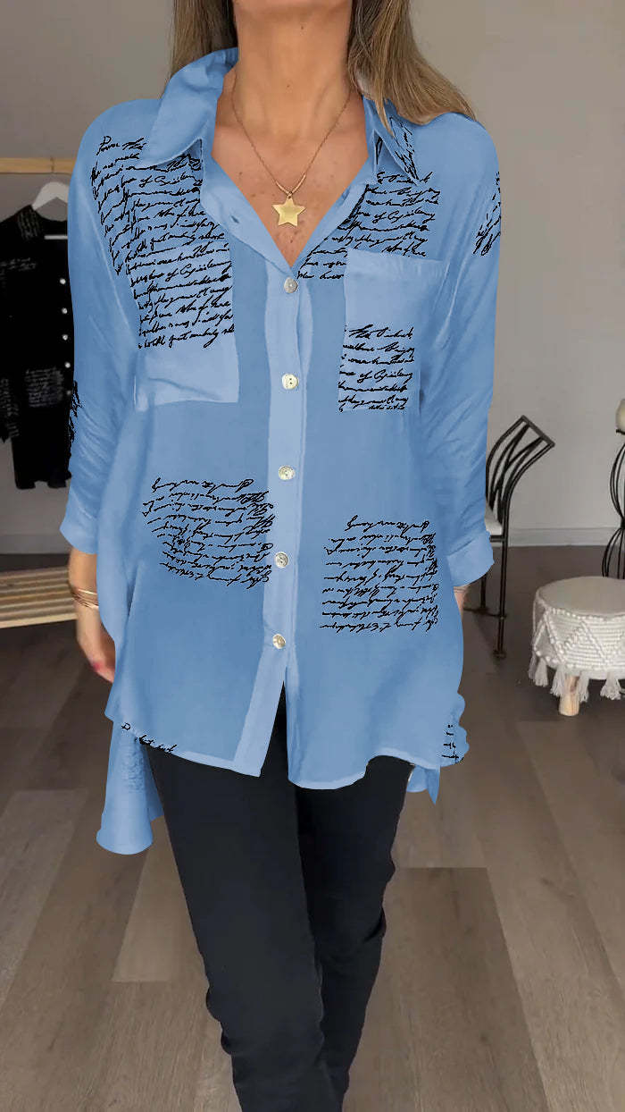 Gisele | Letter Print Fashion Lapel Shirt