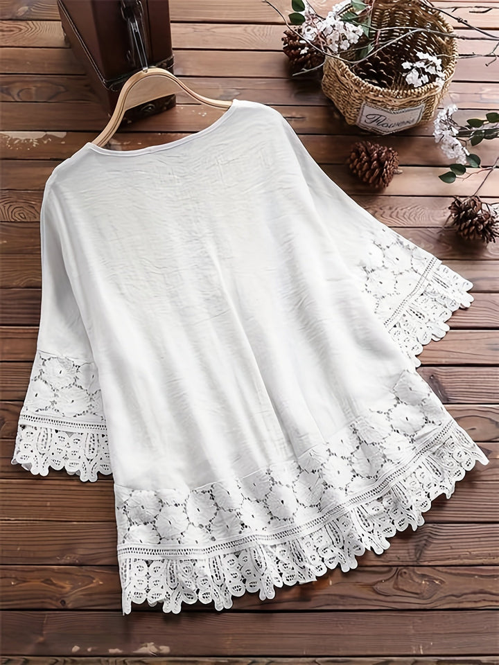 Hermione™ - Elegant Lace Patchwork V-Neck Blouse