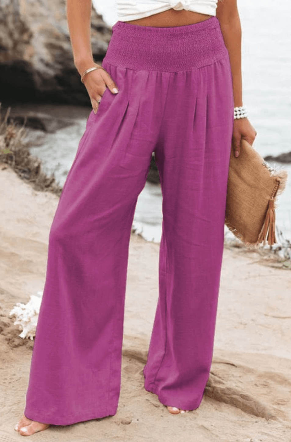 Linnea High-Waist Cotton Linen Palazzo Trousers