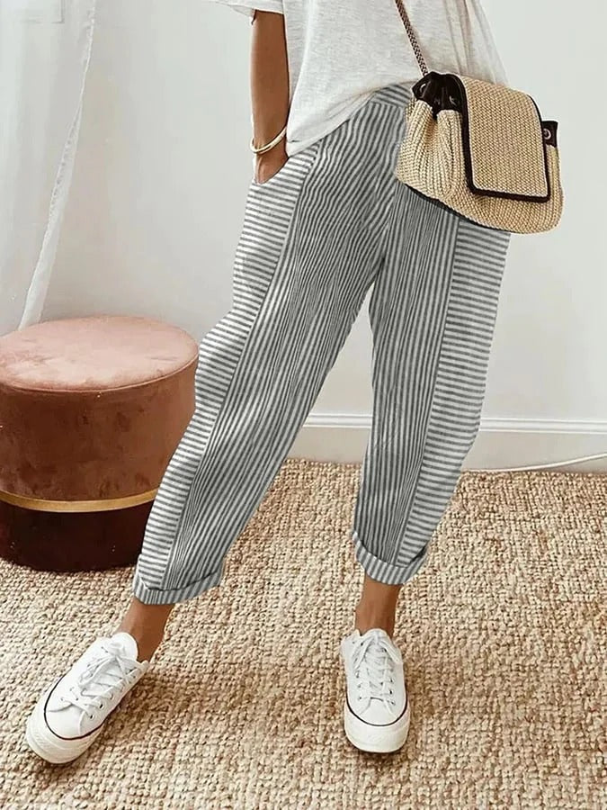 Fiona - Striped Cotton Pants