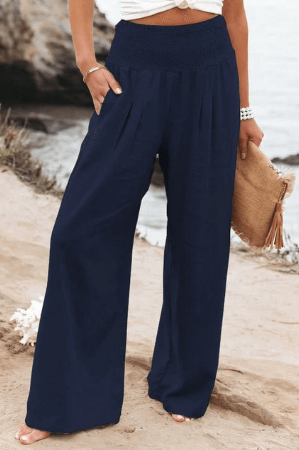 Linnea High-Waist Cotton Linen Palazzo Trousers