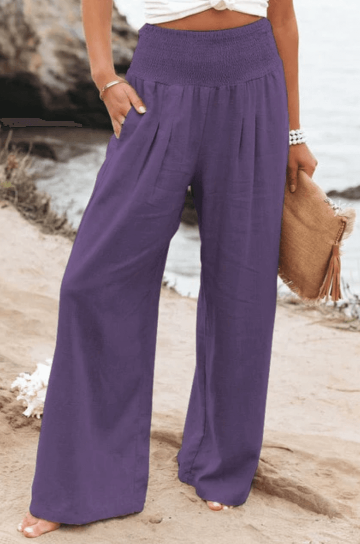 Linnea High-Waist Cotton Linen Palazzo Trousers